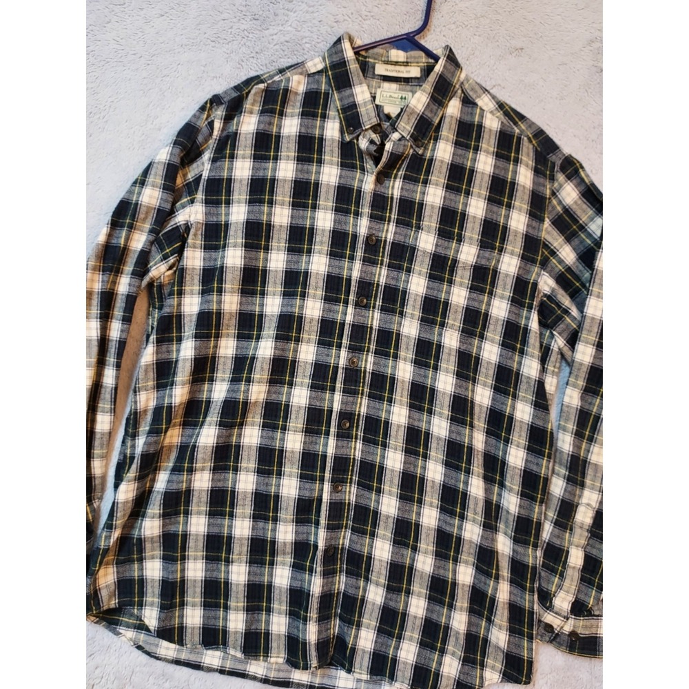Vintage LL Bean Shirt Mens Large TALL LT Tartan Plaid Flannel Green 100% Cotton